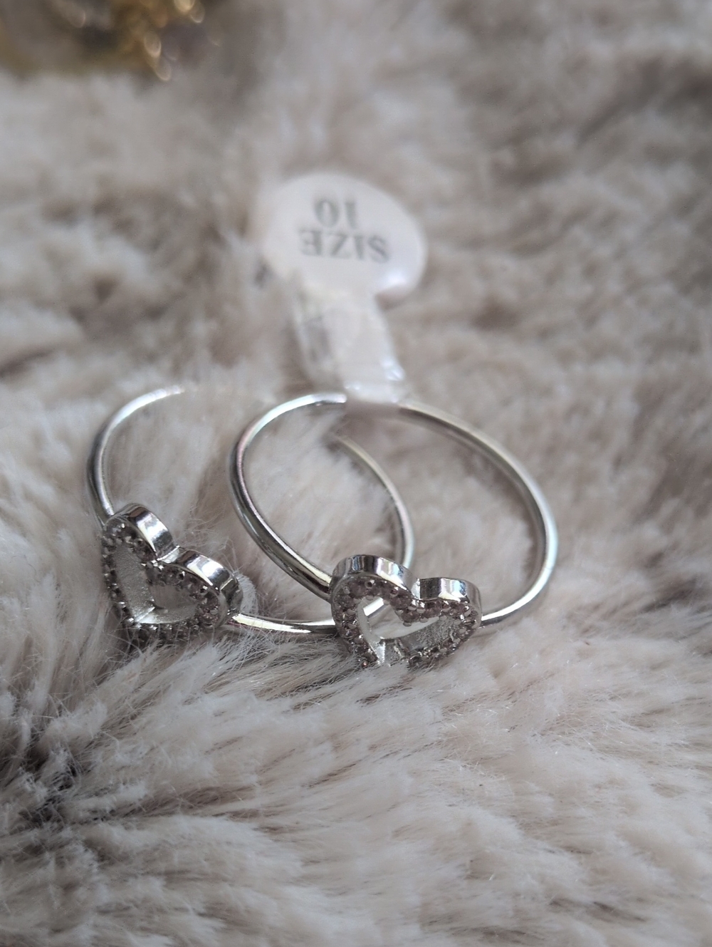 Two Identical Silver Heart Accent Rings with Sparkling Stones